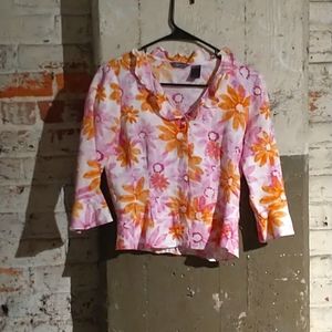 Liz Claiborne 100% linen floral blouse